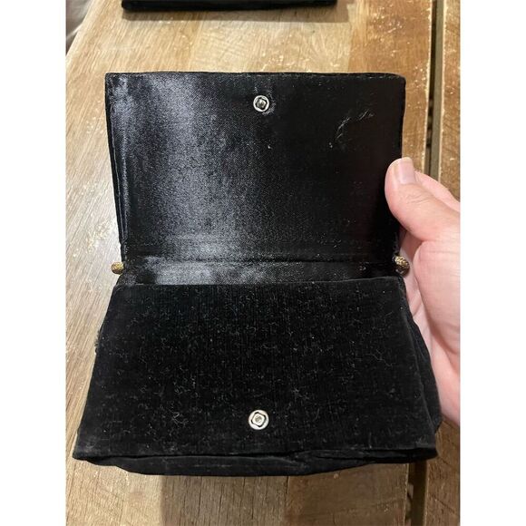 Vintage Glamorous Beaded Clutch Handbag Black Velvet Party Purse